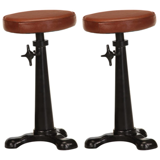 Tabourets de bar lot de 2 marron cuir véritable et fonte