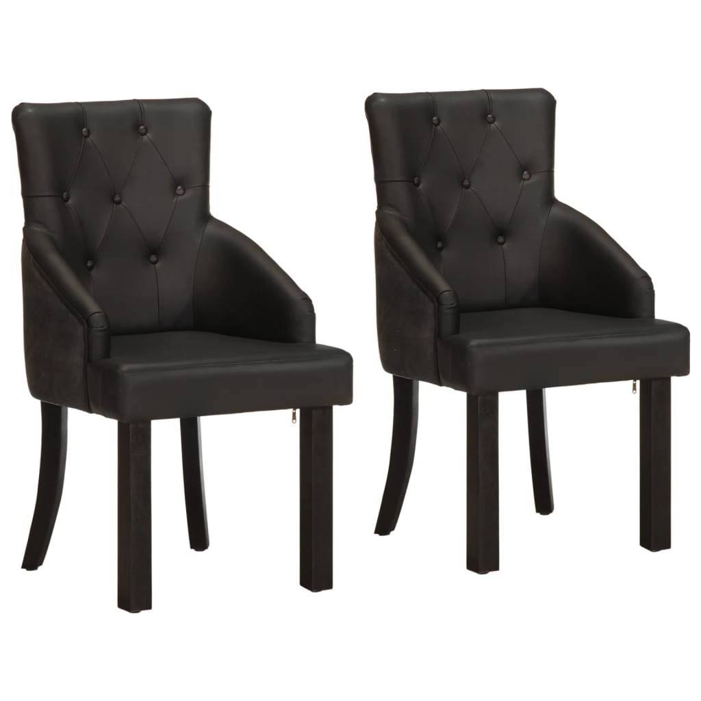 Chaises à manger lot de 2 noir cuir de chèvre véritable