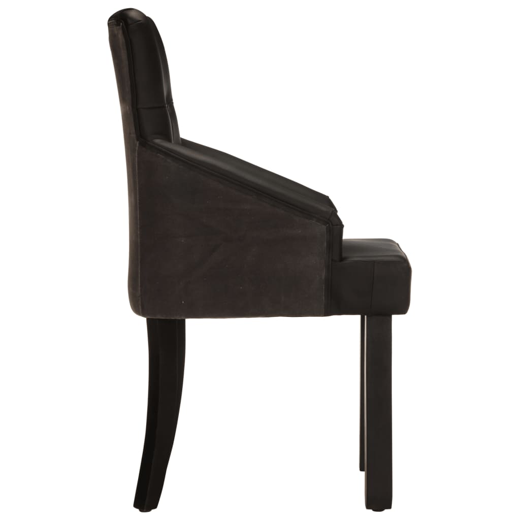 Chaises à manger lot de 2 noir cuir de chèvre véritable