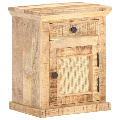 Table de chevet 40x30x50 cm Bois de manguier et canne naturelle