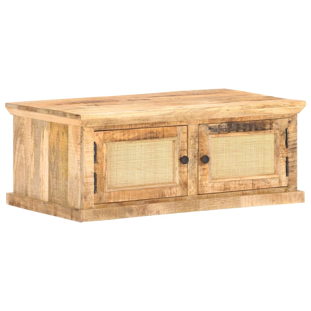 Table basse 90x50x35 cm Bois de manguier et canne naturelle