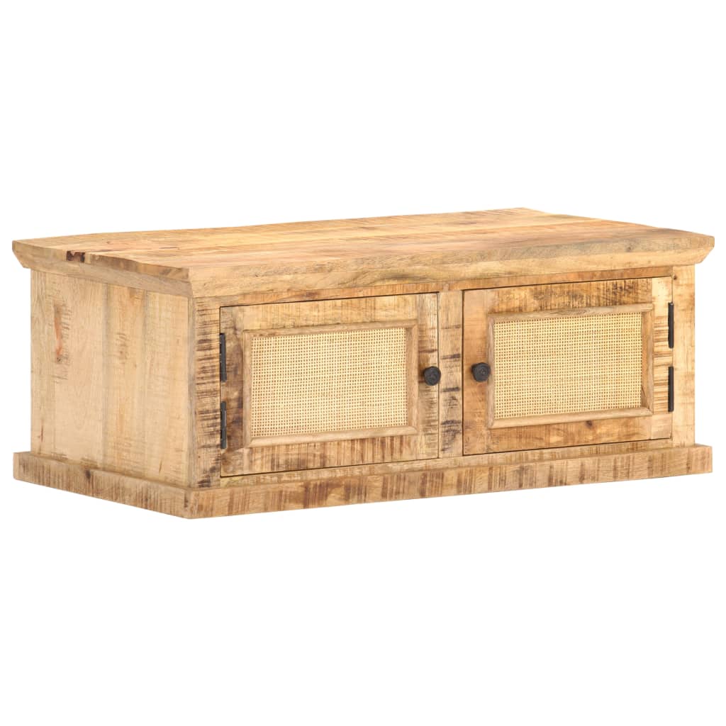 Table basse 90x50x35 cm Bois de manguier et canne naturelle