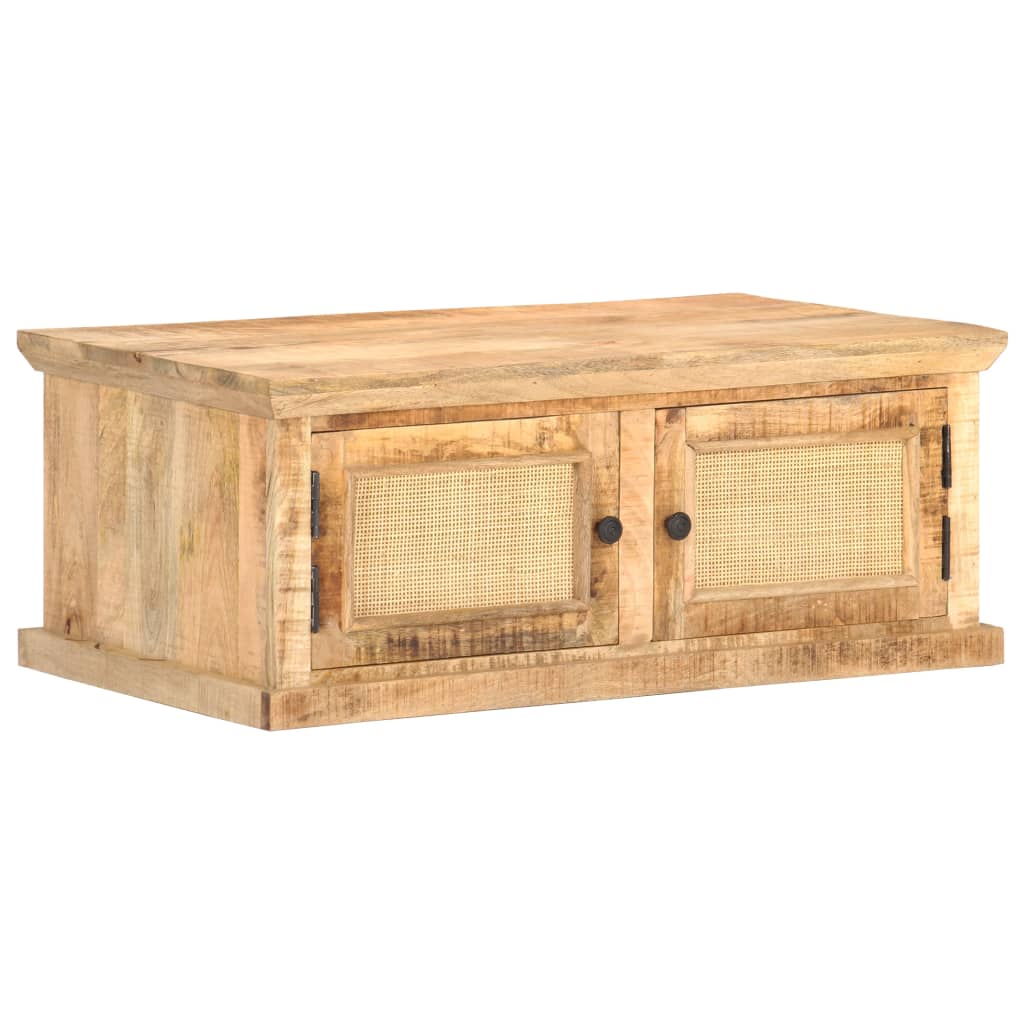 Table basse 90x50x35 cm Bois de manguier et canne naturelle