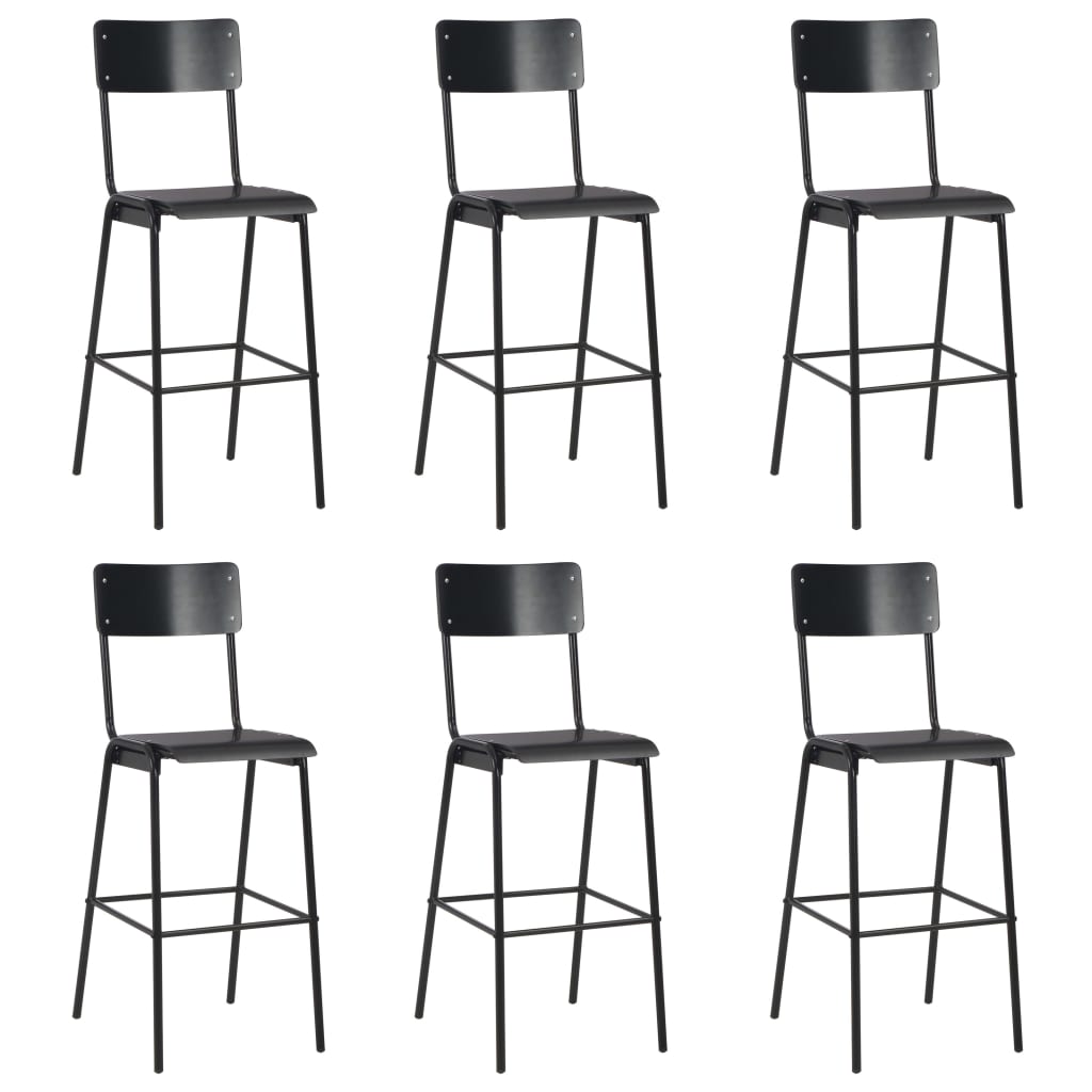 Chaises de bar lot de 6 noir contreplaqué solide et acier