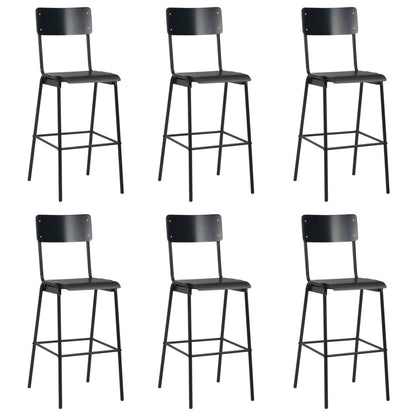 Chaises de bar lot de 6 noir contreplaqué solide et acier