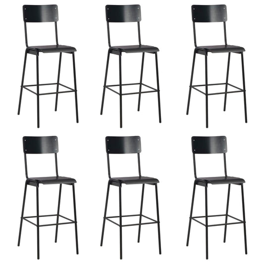 Chaises de bar lot de 6 noir contreplaqué solide et acier