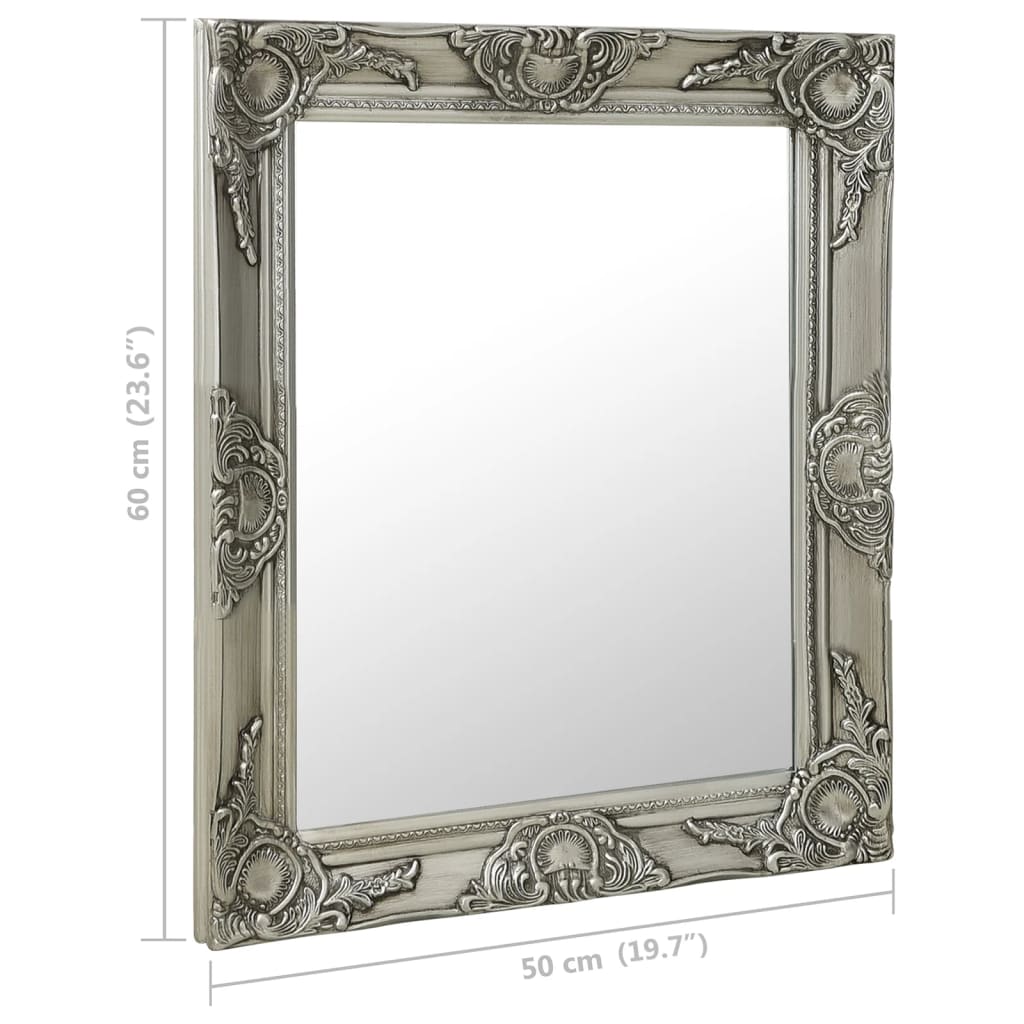 Miroir mural style baroque 50x60 cm Argenté