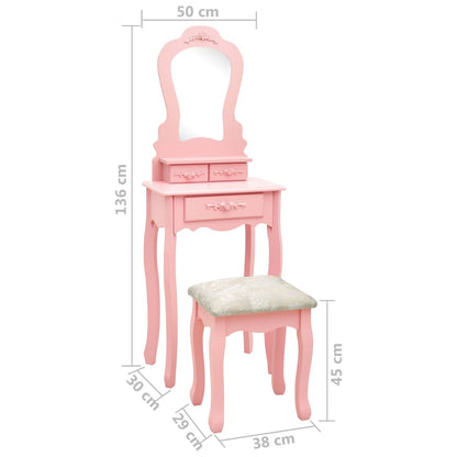 Ensemble de coiffeuse avec tabouret Rose 50x59x136 cm Paulownia