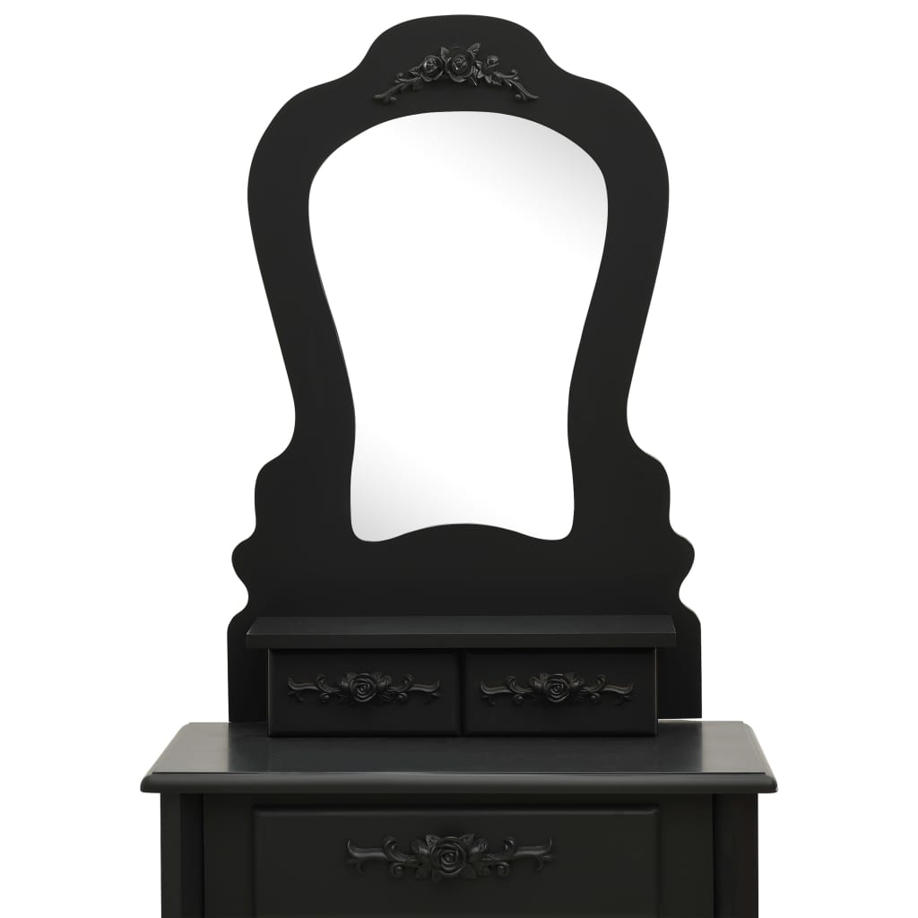 Ensemble de coiffeuse avec tabouret Noir 50x59x136 cm Paulownia