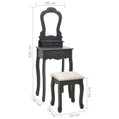 Ensemble de coiffeuse avec tabouret Gris 50x59x136 cm Paulownia