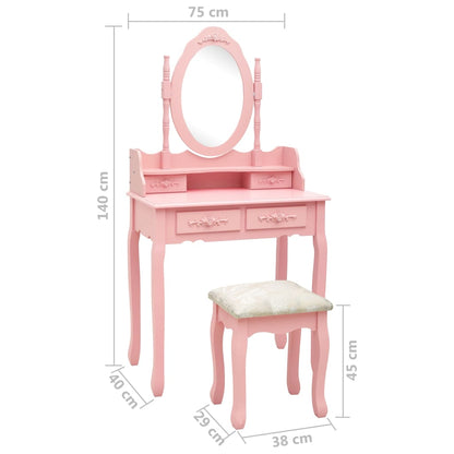 Ensemble de coiffeuse avec tabouret Rose 75x69x140 cm Paulownia