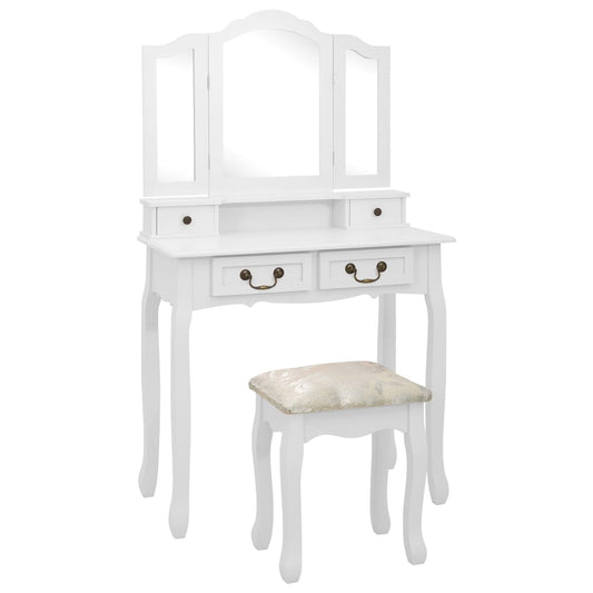 Ensemble de coiffeuse avec tabouret Blanc 80x69x141cm Paulownia