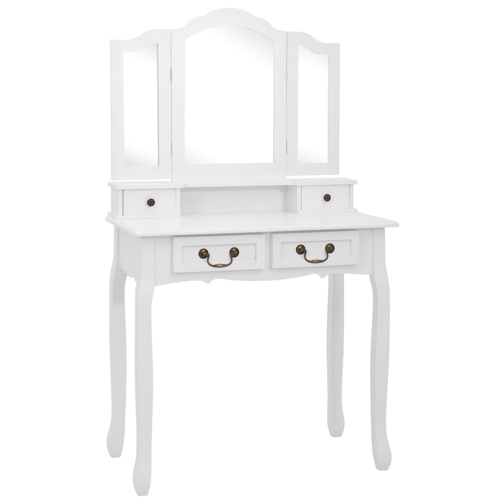 Ensemble de coiffeuse avec tabouret Blanc 80x69x141cm Paulownia