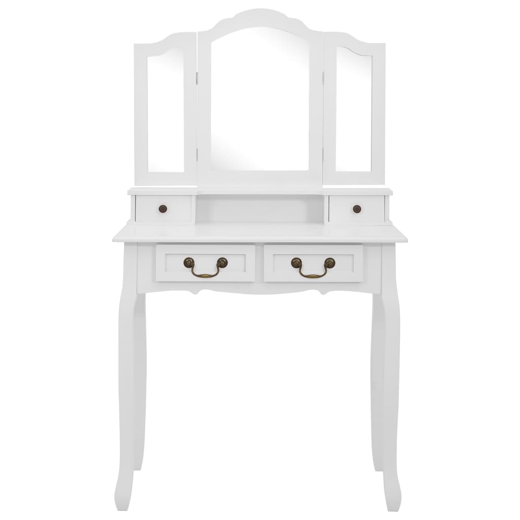 Ensemble de coiffeuse avec tabouret Blanc 80x69x141cm Paulownia