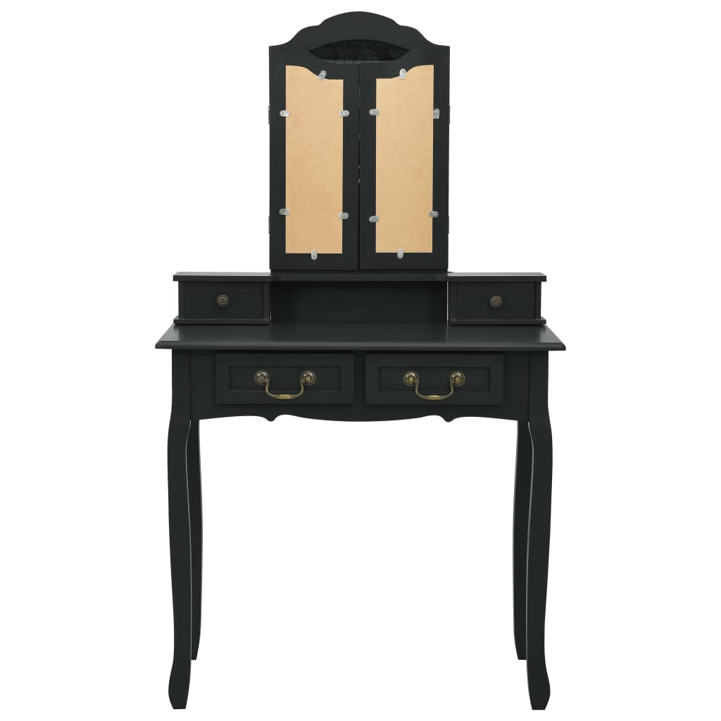 Ensemble de coiffeuse avec tabouret Noir 80x69x141 cm Paulownia