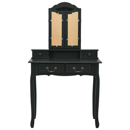 Ensemble de coiffeuse avec tabouret Noir 80x69x141 cm Paulownia