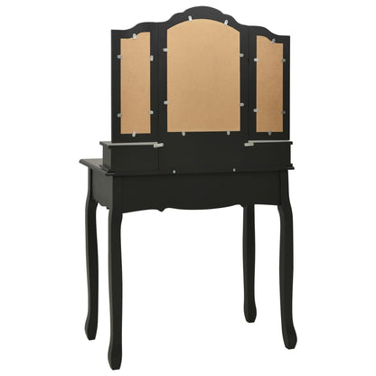 Ensemble de coiffeuse avec tabouret Noir 80x69x141 cm Paulownia