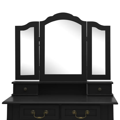 Ensemble de coiffeuse avec tabouret Noir 80x69x141 cm Paulownia