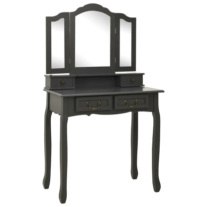 Ensemble de coiffeuse avec tabouret Gris 80x69x141 cm Paulownia