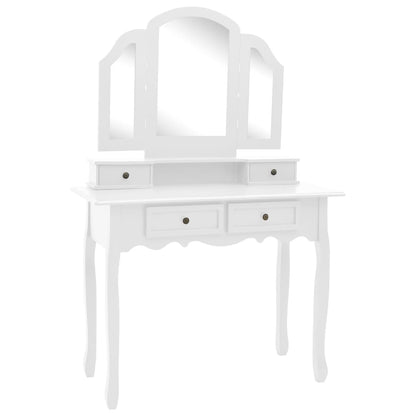 Ensemble de coiffeuse et tabouret Blanc 100x40x146 cm Paulownia