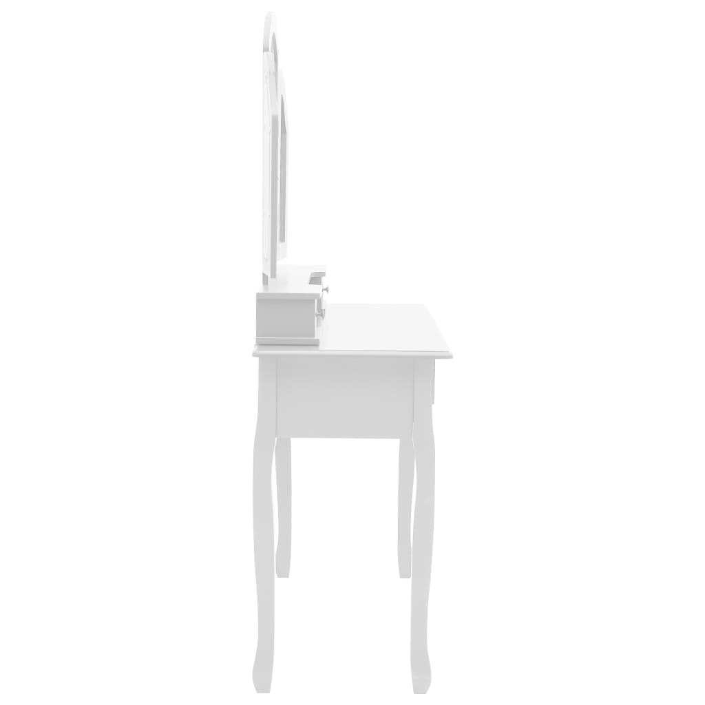 Ensemble de coiffeuse et tabouret Blanc 100x40x146 cm Paulownia