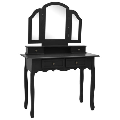 Ensemble de coiffeuse et tabouret Noir 100x40x146 cm Paulownia