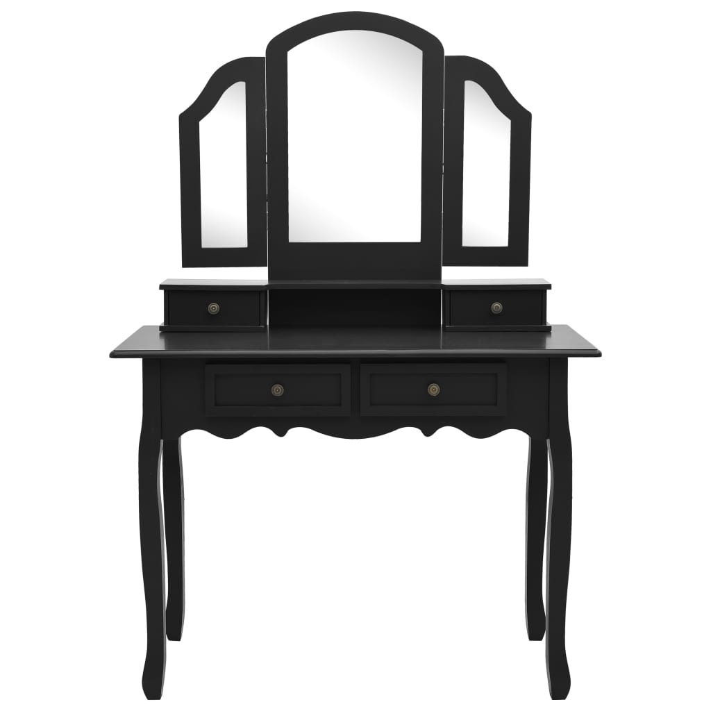 Ensemble de coiffeuse et tabouret Noir 100x40x146 cm Paulownia