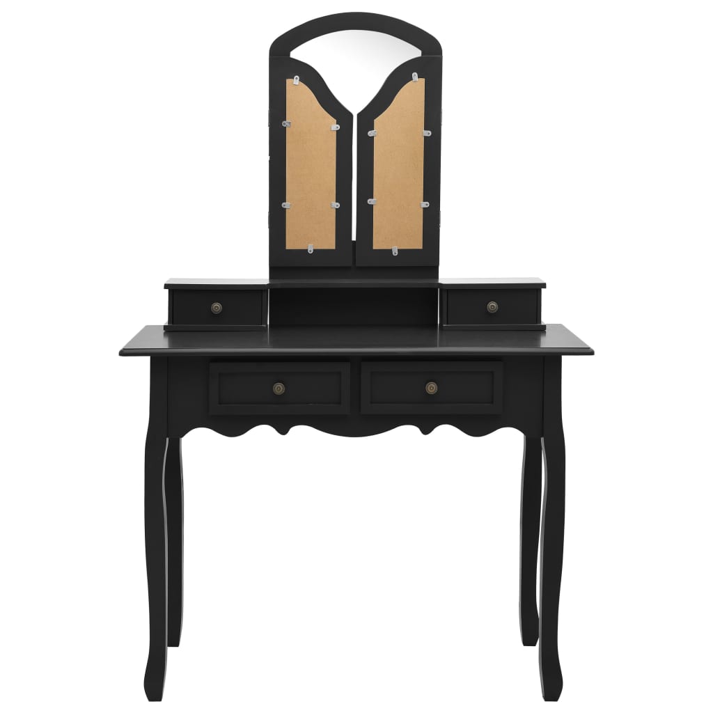 Ensemble de coiffeuse et tabouret Noir 100x40x146 cm Paulownia