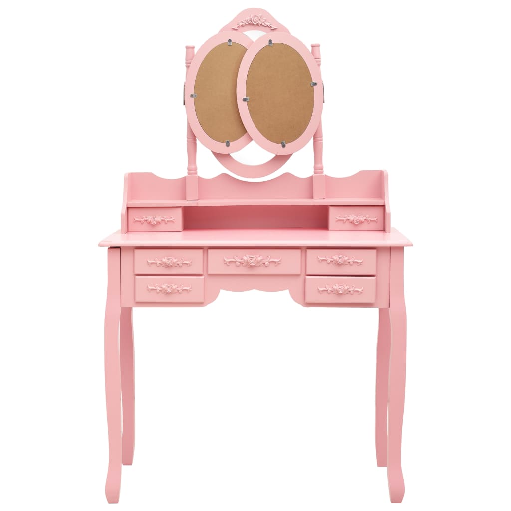 Coiffeuse avec tabouret et miroir pliable en 3 Rose