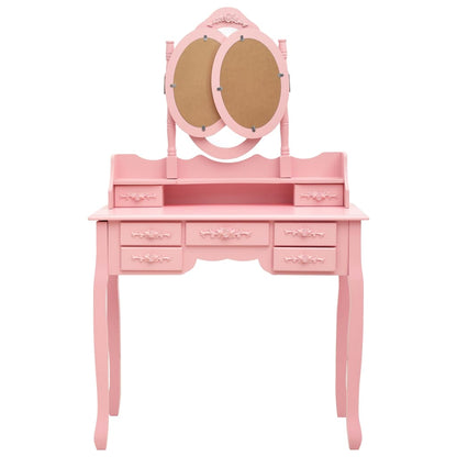 Coiffeuse avec tabouret et miroir pliable en 3 Rose