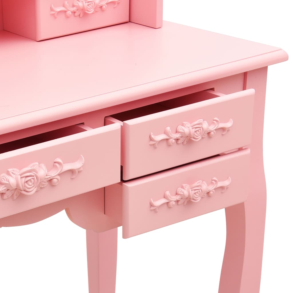 Coiffeuse avec tabouret et miroir pliable en 3 Rose