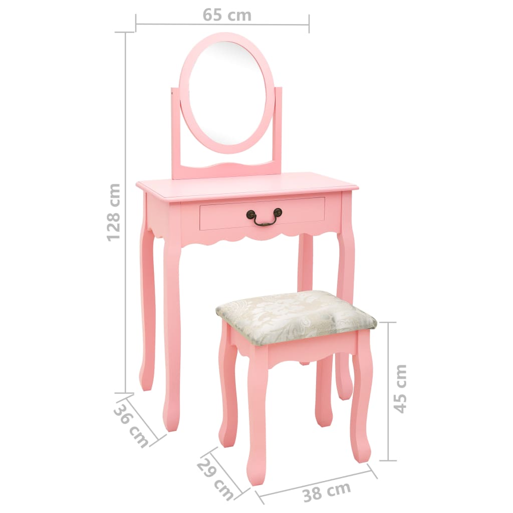 Coiffeuse et tabouret Rose 65x36x128 cm Bois de paulownia MDF