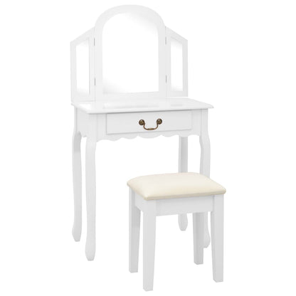 Coiffeuse et tabouret Blanc 65x36x128 cm Bois de paulownia MDF