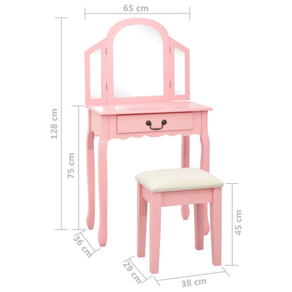 Coiffeuse et tabouret Rose 65x36x128 cm Bois de paulownia MDF