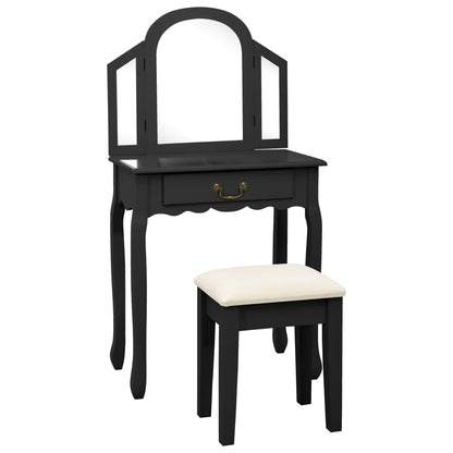 Coiffeuse et tabouret Noir 65x36x128 cm Bois de paulownia MDF