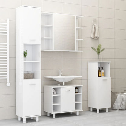 Armoire à miroir de bain Blanc brillant Bois d’ingénierie