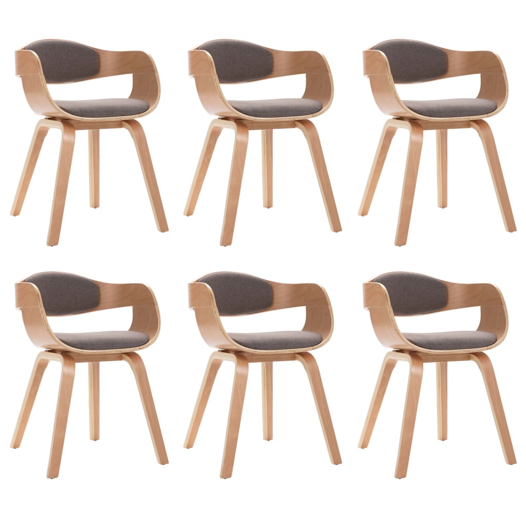 Chaises à manger lot de 6 bois courbé et tissu taupe