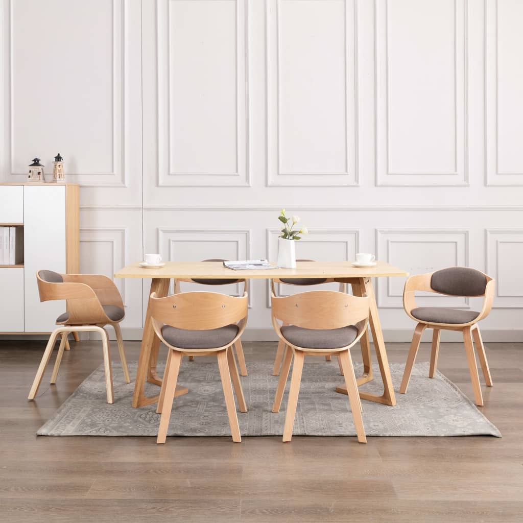 Chaises à manger lot de 6 bois courbé et tissu taupe