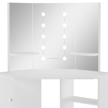 Coiffeuse d'angle table de maquillage lumière LED Blanc clair