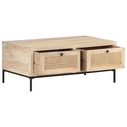 Table basse 90x50x37 cm Bois de manguier et canne naturelle