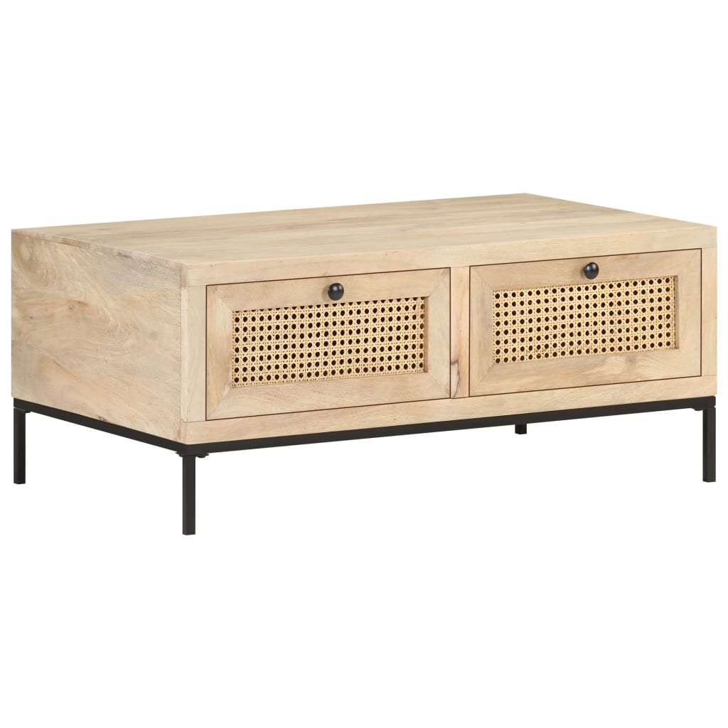 Table basse 90x50x37 cm Bois de manguier et canne naturelle