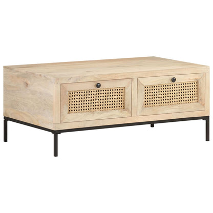 Table basse 90x50x37 cm Bois de manguier et canne naturelle