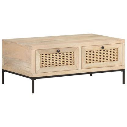 Table basse 90x50x37 cm Bois de manguier et canne naturelle