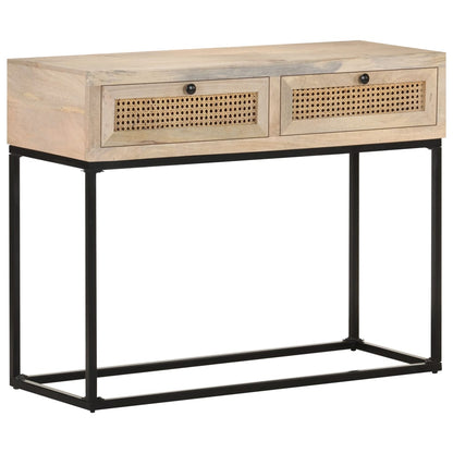 Table console 100x35x76 cm Bois de manguier et canne naturelle