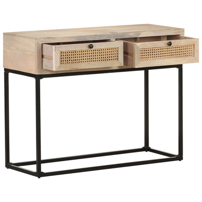 Table console 100x35x76 cm Bois de manguier et canne naturelle