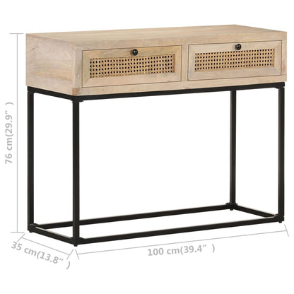 Table console 100x35x76 cm Bois de manguier et canne naturelle