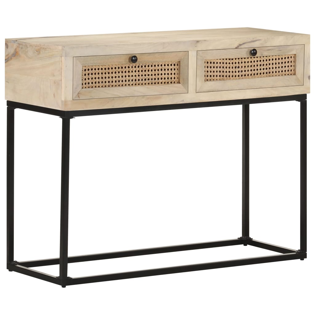 Table console 100x35x76 cm Bois de manguier et canne naturelle