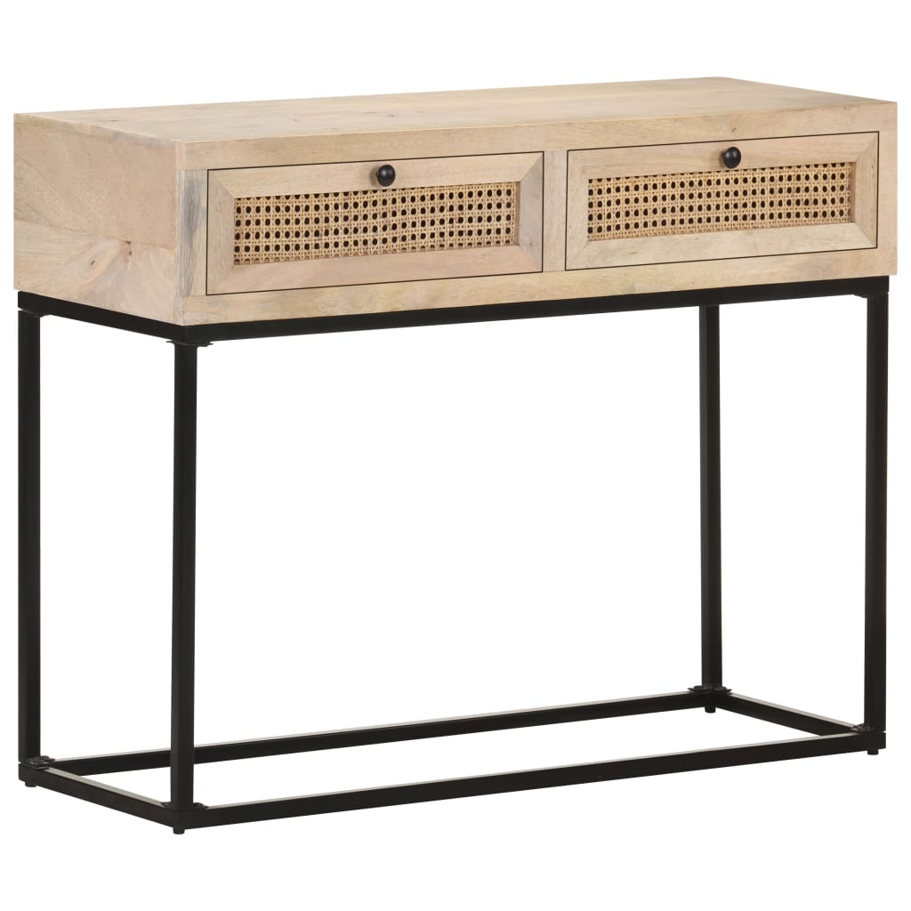 Table console 100x35x76 cm Bois de manguier et canne naturelle