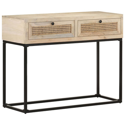 Table console 100x35x76 cm Bois de manguier et canne naturelle