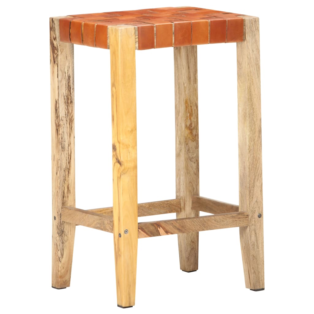 Tabourets de bar lot de 2 marron cuir véritable 75 cm